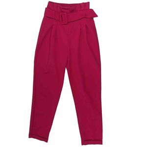 Bershka Womens Size 00 Hot Pink Cropped High Waisted Pleated Dress Pant Belted